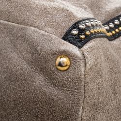 Pre Owned Prada Beige Talco Craquele Leather Large Studded Bauletto Tote