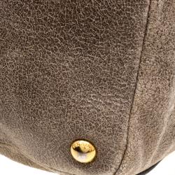 Pre Owned Prada Beige Talco Craquele Leather Large Studded Bauletto Tote