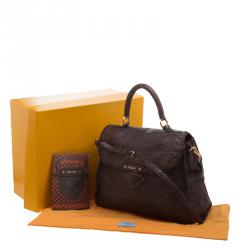 Pre Owned Prada Dark Brown Woven Goatskin Leather Madras Top Handle Bag
