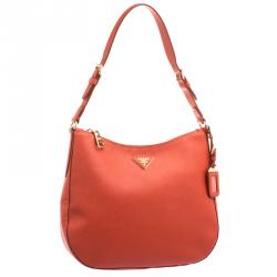 Pre Owned Prada Red Saffiano Lux Leather Hobo