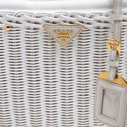 Pre Owned Prada White Midollino and Canvas Large Wicker Shopping Tote