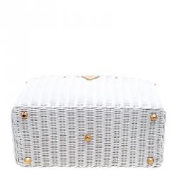 Pre Owned Prada White Midollino and Canvas Large Wicker Shopping Tote