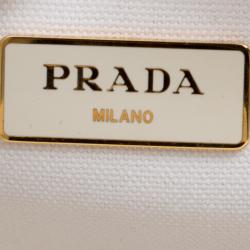 Pre Owned Prada White Midollino and Canvas Large Wicker Shopping Tote