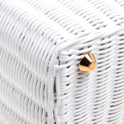 Pre Owned Prada White Midollino and Canvas Large Wicker Shopping Tote