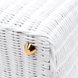 Pre Owned Prada White Midollino and Canvas Large Wicker Shopping Tote