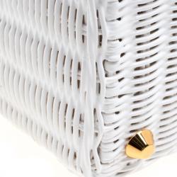 Pre Owned Prada White Midollino and Canvas Large Wicker Shopping Tote