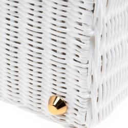 Pre Owned Prada White Midollino and Canvas Large Wicker Shopping Tote