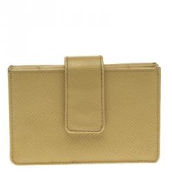 Pre Owned Prada Yellow Saffiano Leather Accordion Card Holder