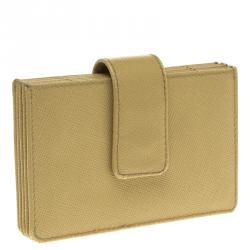 Pre Owned Prada Yellow Saffiano Leather Accordion Card Holder