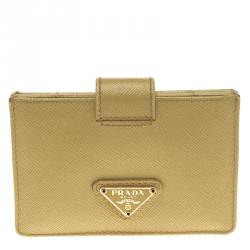 Pre Owned Prada Yellow Saffiano Leather Accordion Card Holder