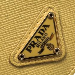 Pre Owned Prada Yellow Saffiano Leather Accordion Card Holder
