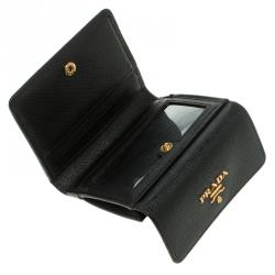 Pre Owned Prada Black Saffiano Leather Coin Compact Wallet