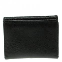 Pre Owned Prada Black Saffiano Leather Coin Compact Wallet