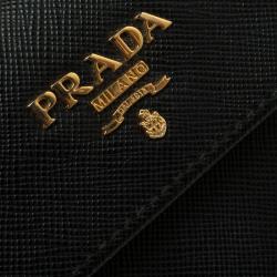 Pre Owned Prada Black Saffiano Leather Coin Compact Wallet