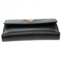 Pre Owned Prada Black Saffiano Leather Coin Compact Wallet