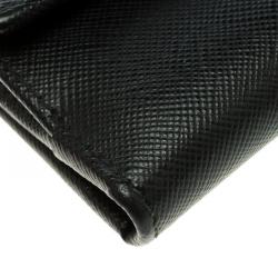 Pre Owned Prada Black Saffiano Leather Coin Compact Wallet