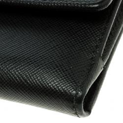 Pre Owned Prada Black Saffiano Leather Coin Compact Wallet