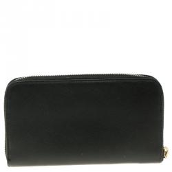 Pre Owned Prada Black Saffiano Leather Zip Around Wallet
