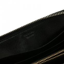 Pre Owned Prada Black Saffiano Leather Zip Around Wallet