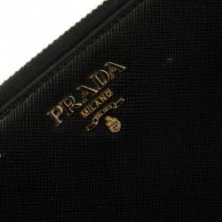 Pre Owned Prada Black Saffiano Leather Zip Around Wallet