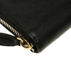 Pre Owned Prada Black Saffiano Leather Zip Around Wallet