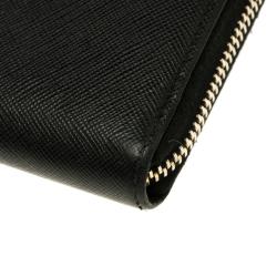 Pre Owned Prada Black Saffiano Leather Zip Around Wallet