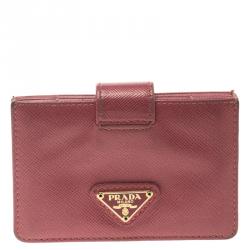 Pre Owned Prada Red Saffiano Leather Accordion Card Holder