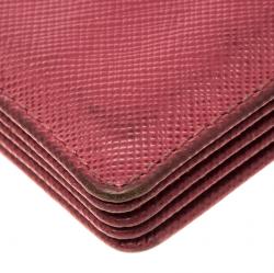 Pre Owned Prada Red Saffiano Leather Accordion Card Holder