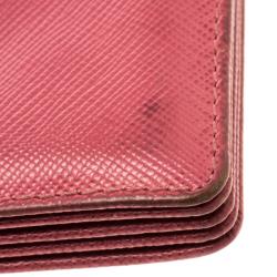 Pre Owned Prada Red Saffiano Leather Accordion Card Holder
