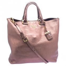Pre Owned Prada Rose Gold Vitello Daino Leather Large Shopping Tote