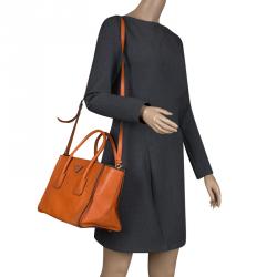 Pre Owned Prada Orange Leather Double Zip Tote
