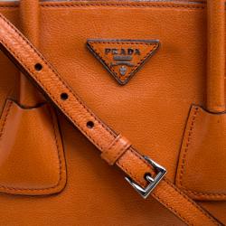 Pre Owned Prada Orange Leather Double Zip Tote
