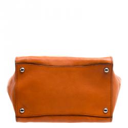 Pre Owned Prada Orange Leather Double Zip Tote