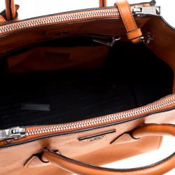 Pre Owned Prada Orange Leather Double Zip Tote