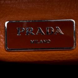 Pre Owned Prada Orange Leather Double Zip Tote