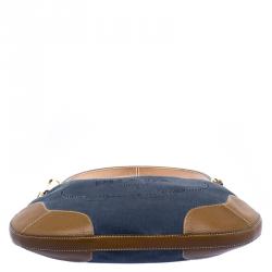 Pre Owned Prada Navy Blue/Brown Canvas and Leather Shoulder Bag