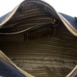 Pre Owned Prada Navy Blue/Brown Canvas and Leather Shoulder Bag