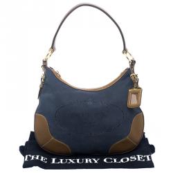 Pre Owned Prada Navy Blue/Brown Canvas and Leather Shoulder Bag