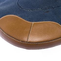 Pre Owned Prada Navy Blue/Brown Canvas and Leather Shoulder Bag