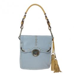 Pre Owned Prada Light Blue Studded Leather Small Crossbody
