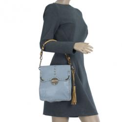 Pre Owned Prada Light Blue Studded Leather Small Crossbody