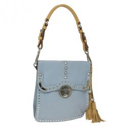 Pre Owned Prada Light Blue Studded Leather Small Crossbody