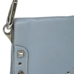 Pre Owned Prada Light Blue Studded Leather Small Crossbody
