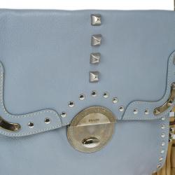 Pre Owned Prada Light Blue Studded Leather Small Crossbody
