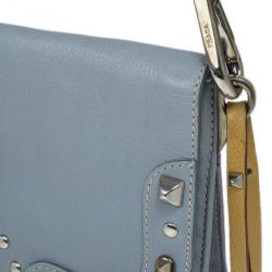Pre Owned Prada Light Blue Studded Leather Small Crossbody
