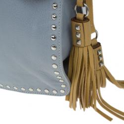 Pre Owned Prada Light Blue Studded Leather Small Crossbody