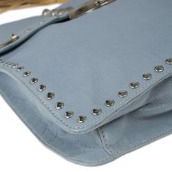 Pre Owned Prada Light Blue Studded Leather Small Crossbody