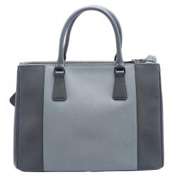 Pre Owned Prada Grey Saffiano Lux Leather Medium Double Zip Tote