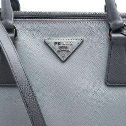 Pre Owned Prada Grey Saffiano Lux Leather Medium Double Zip Tote
