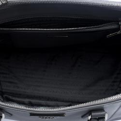 Pre Owned Prada Grey Saffiano Lux Leather Medium Double Zip Tote